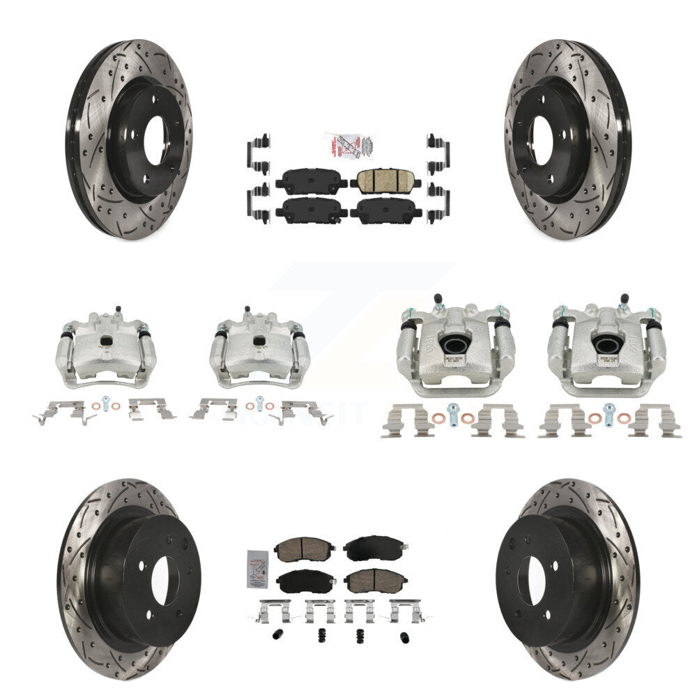 Front Rear Brake Coat Caliper Drill Slot Rotors Ceramic Pad Kit (10Pc) For Nissan Sentra KCD-100509N