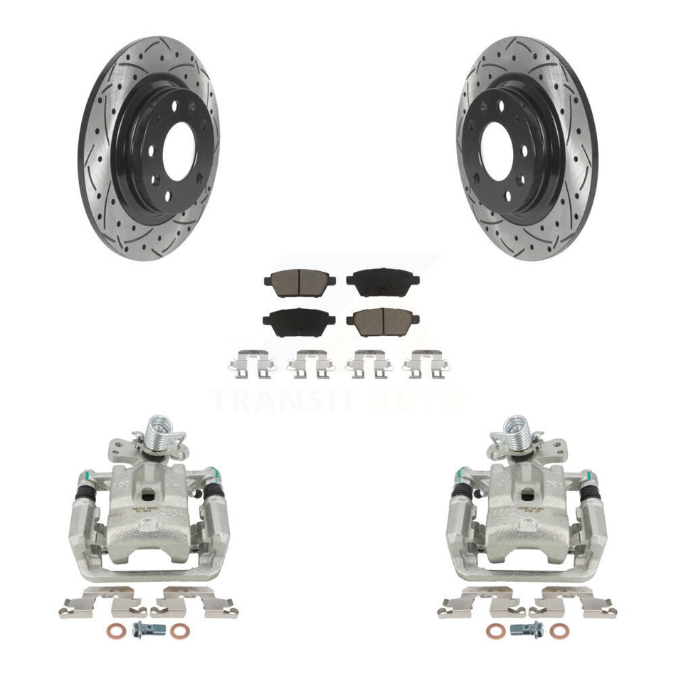 Rear Disc Brake Coated Caliper Drilled Slotted Rotors And Ceramic Pads Kit For Ford Fusion Mazda 6 Lincoln MKZ Mercury Milan Zephyr KCD-100510C