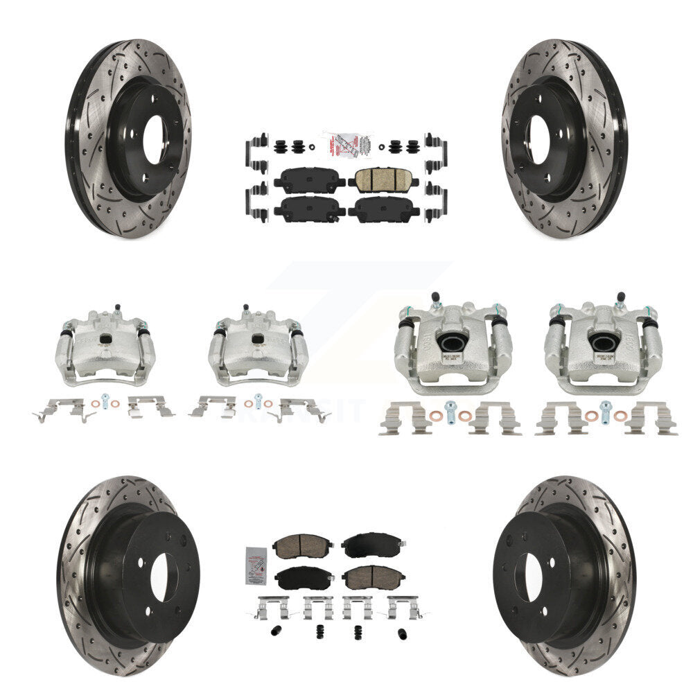 Front Rear Brake Coat Caliper Drill Slot Rotors Ceramic Pad Kit (10Pc) For Nissan Sentra KCD-100510N