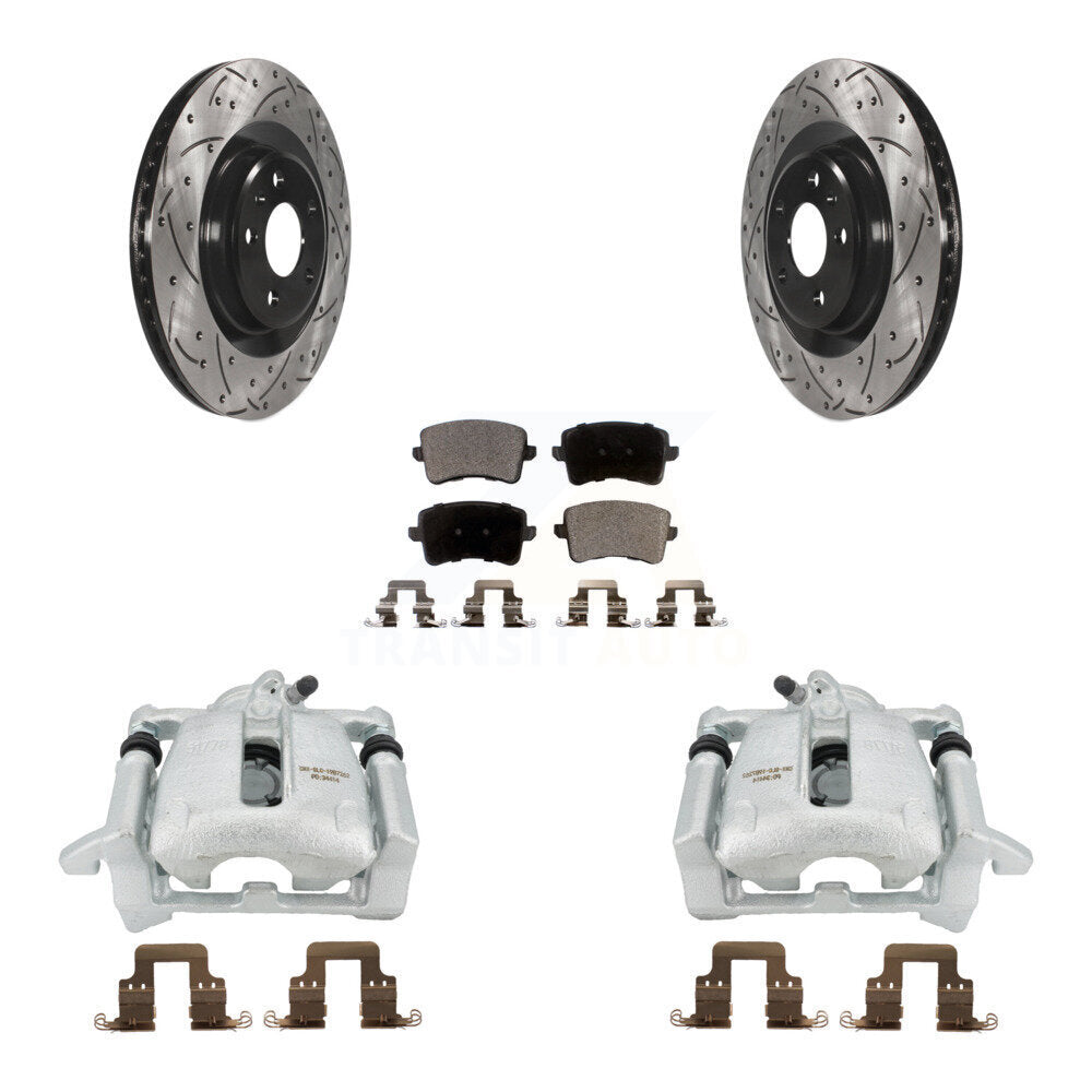 Rear Disc Brake Coated Caliper Drilled Slotted Rotors And Semi-Metallic Pads Kit For 2012 Audi A5 Quattro With 330mm Diameter Rotor KCD-100510P by Transit Auto