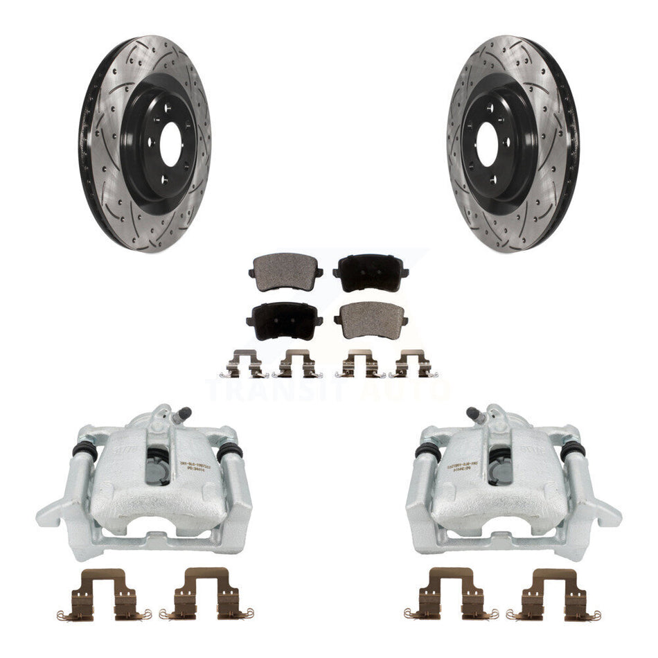 Rear Disc Brake Coated Caliper Drilled Slotted Rotors And Semi-Metallic Pads Kit For 2012 Audi A5 Quattro With 330mm Diameter Rotor KCD-100510P