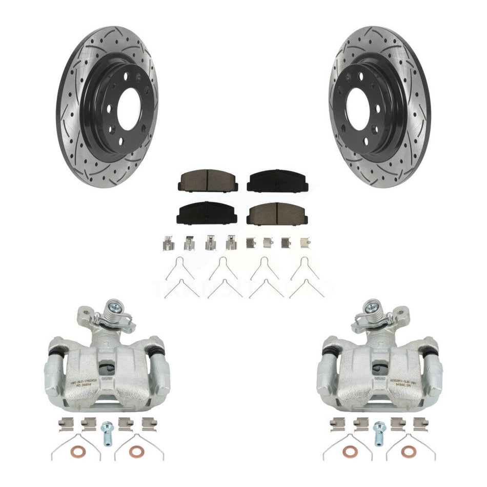 Rear Disc Brake Coated Caliper Drilled Slotted Rotors And Ceramic Pads Kit For 2003-2005 Mazda 6 KCD-100511C