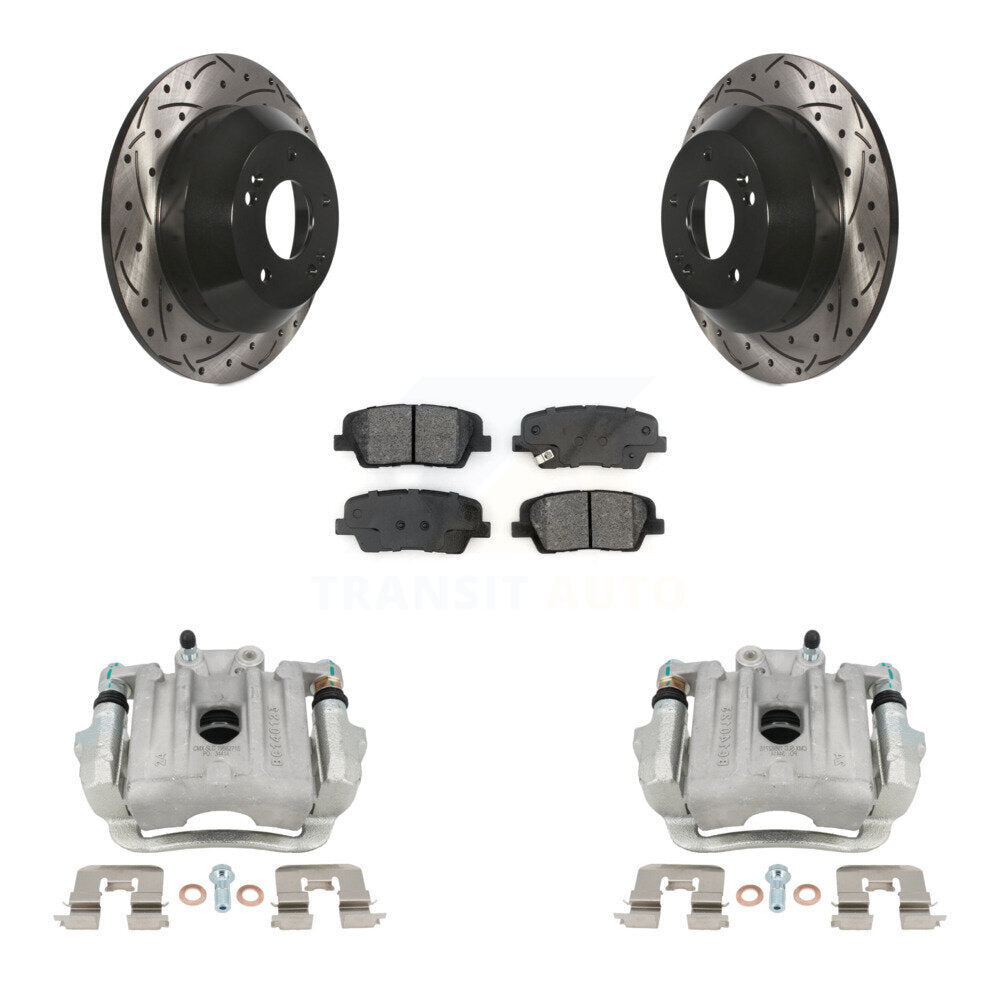 Rear Disc Brake Coated Caliper Drill Slotted Rotor Semi-Metallic Pad Kit For Kia Sorento KCD-100511S