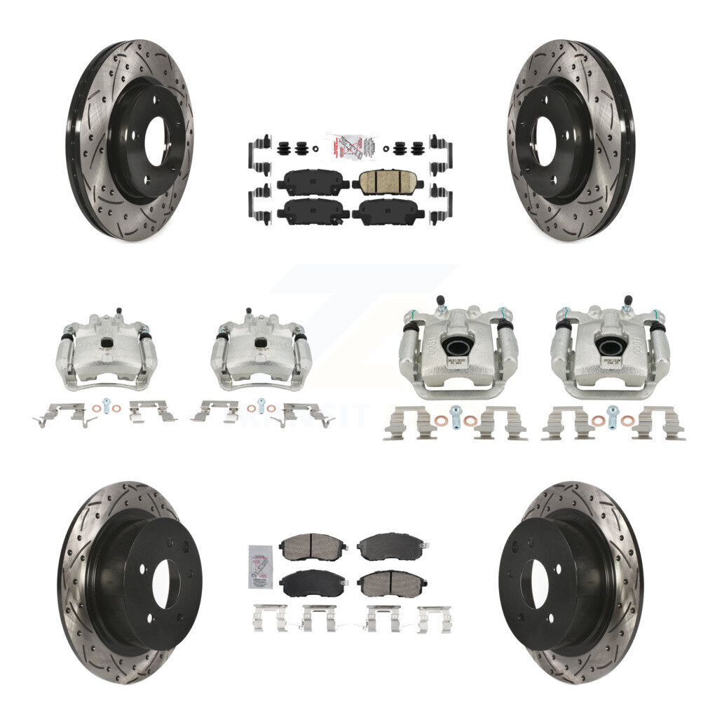 Front Rear Brake Coat Caliper Drill Slot Rotors Ceramic Pad Kit (10Pc) For Nissan Sentra KCD-100512N
