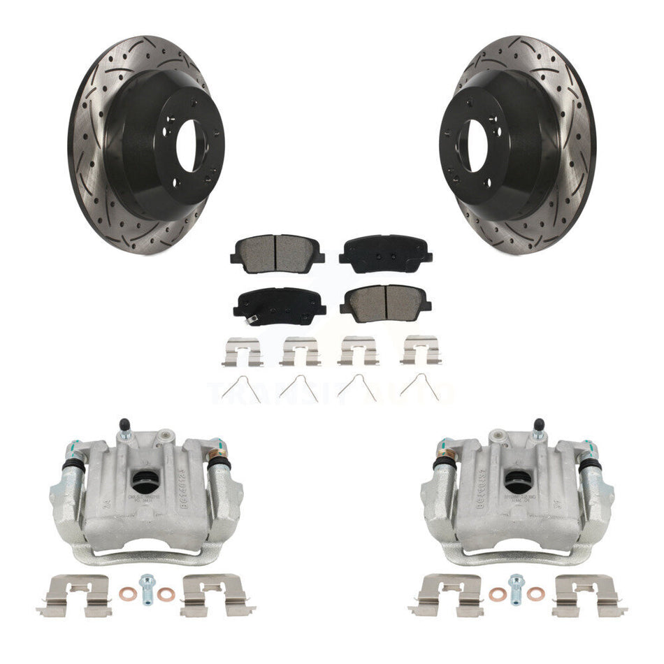Rear Brake Caliper Drill Slot Rotors Semi-Metallic Pad Kit For Kia Sorento Hyundai Santa KCD-100512S