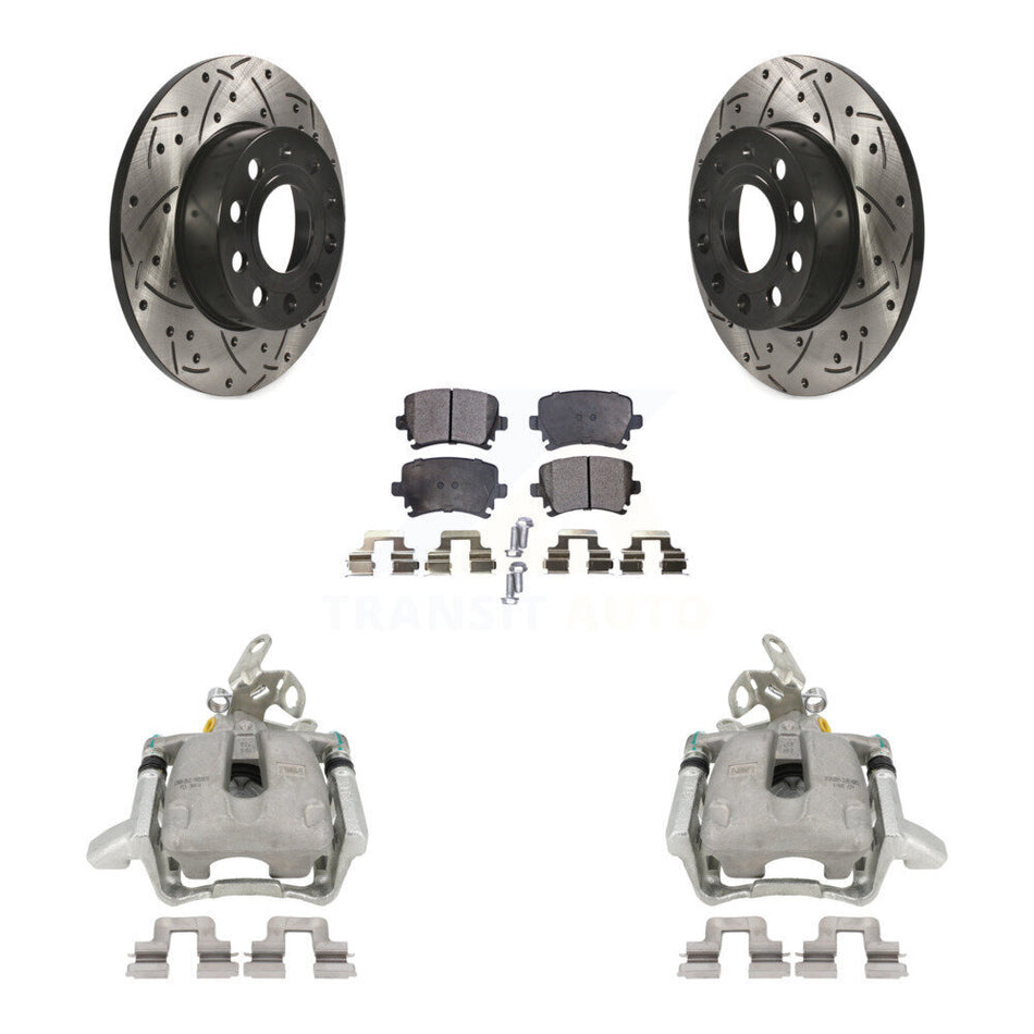 Rear Disc Brake Coated Caliper Drilled Slotted Rotors And Semi-Metallic Pads Kit For Volkswagen Jetta Rabbit KCD-100513P