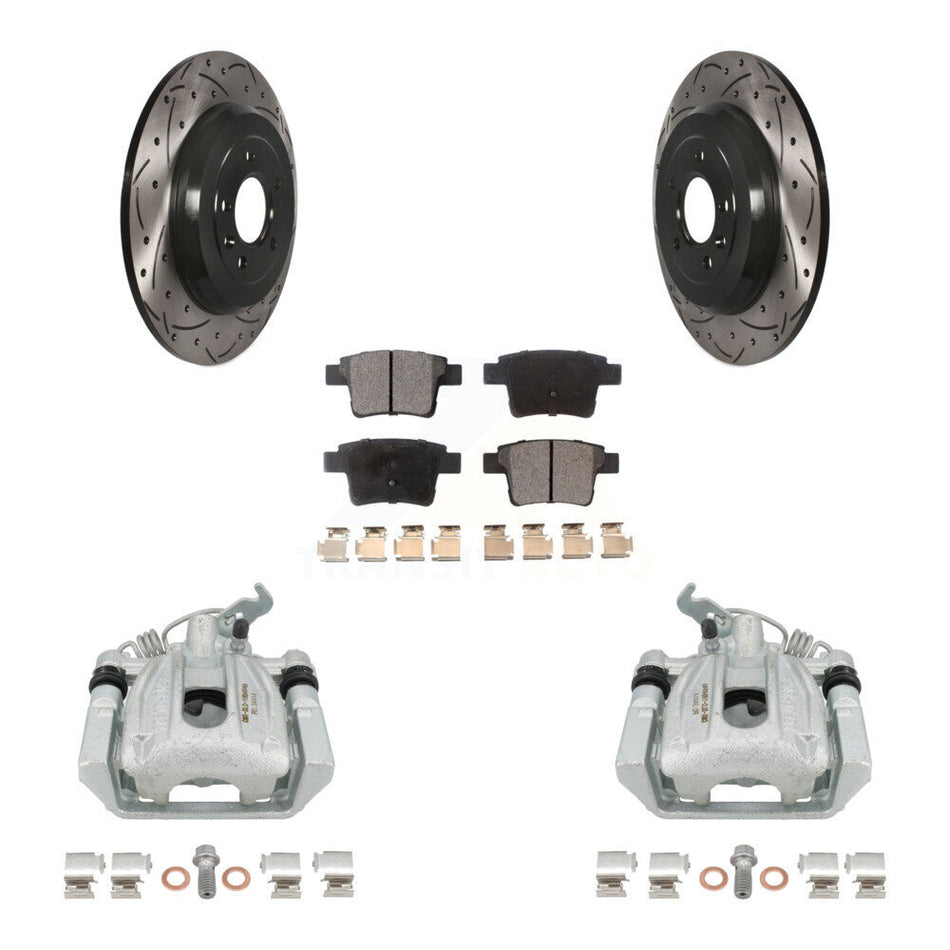 Rear Disc Brake Coated Caliper Drilled Slotted Rotors And Ceramic Pads Kit For Ford Five Hundred Freestyle Taurus Mercury Montego X Sable KCD-100513T