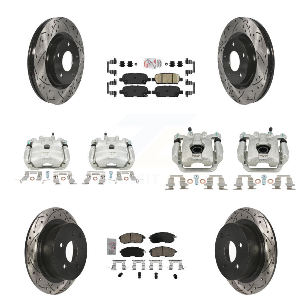 Front Rear Brake Coat Caliper Drill Slot Rotors Ceramic Pad Kit (10Pc) For Nissan Sentra KCD-100514N