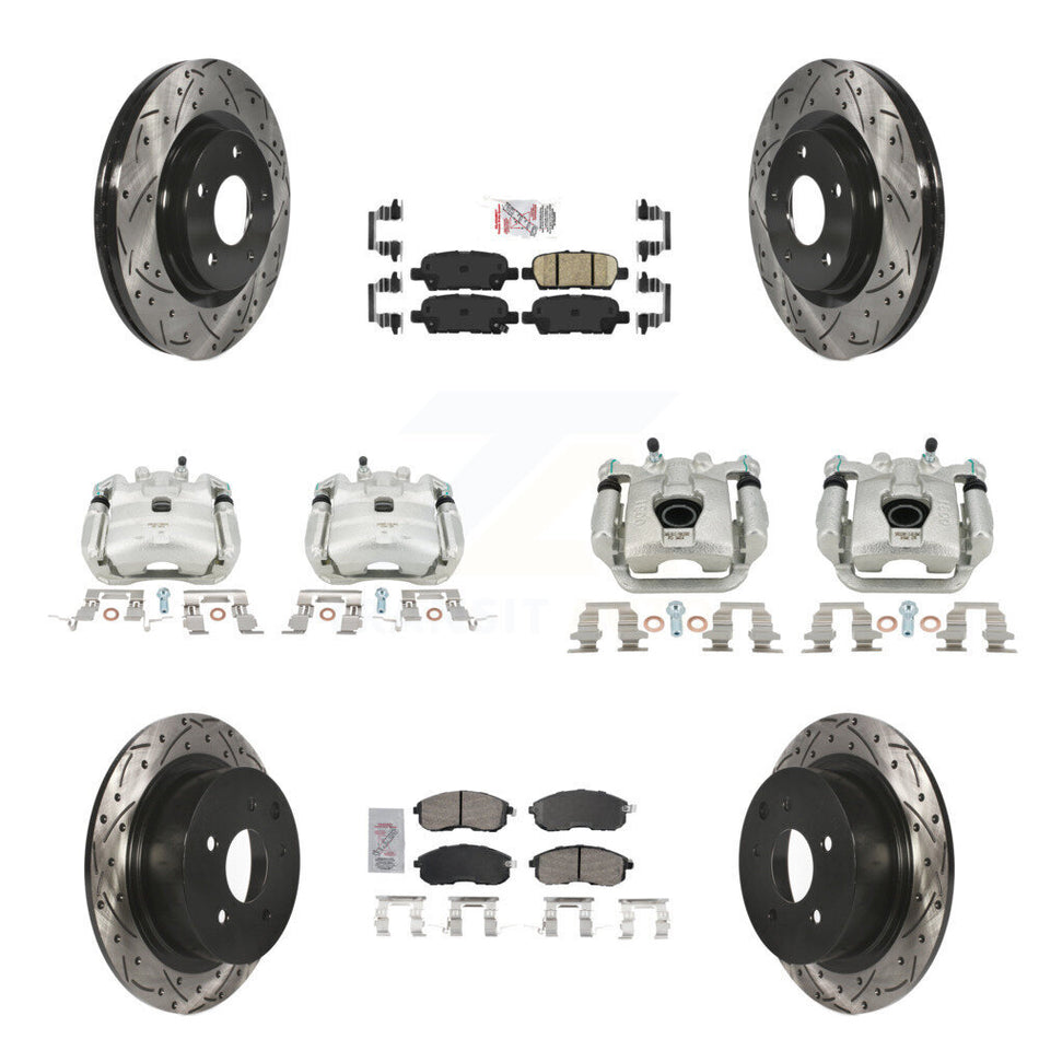 Front Rear Brake Coat Caliper Drill Slot Rotors Ceramic Pad Kit (10Pc) For Nissan Sentra KCD-100515N