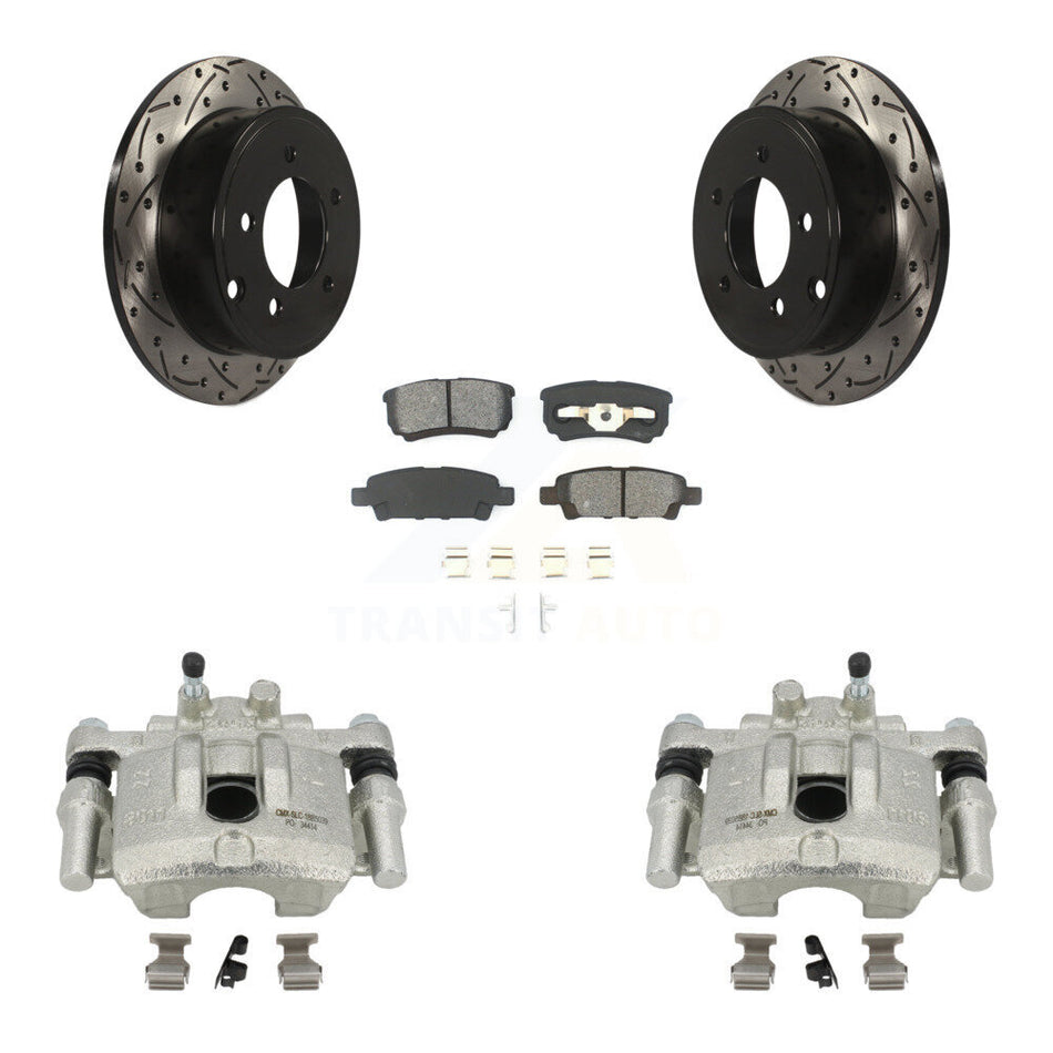 Rear Disc Brake Coated Caliper Drilled Slotted Rotors And Semi-Metallic Pads Kit For Jeep Dodge Patriot Chrysler Compass Avenger 200 Caliber Sebring Mitsubishi Lancer KCD-100515S