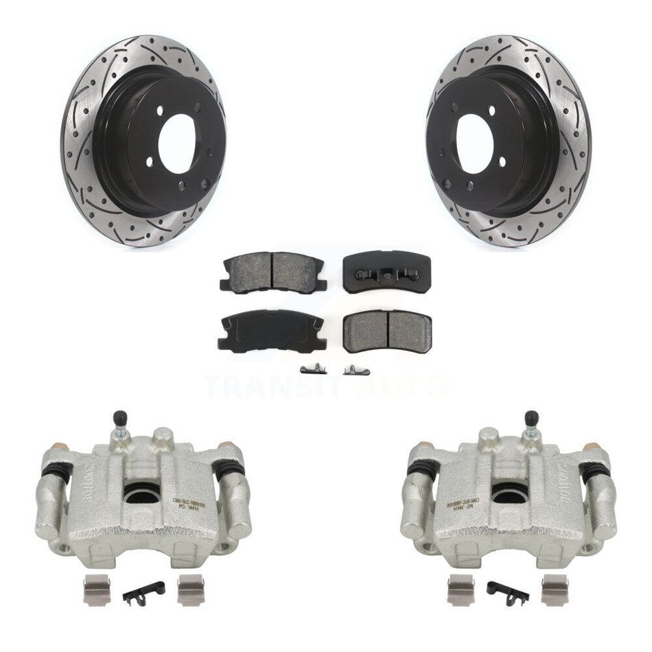 Rear Disc Brake Coated Caliper Drill Slot Rotor Semi-Metallic Pad Kit For Jeep Patriot Dodge Compass Avenger Chrysler Sebring Mitsubishi Lancer Caliber 200 Outlander Sport RVR KCD-100516S