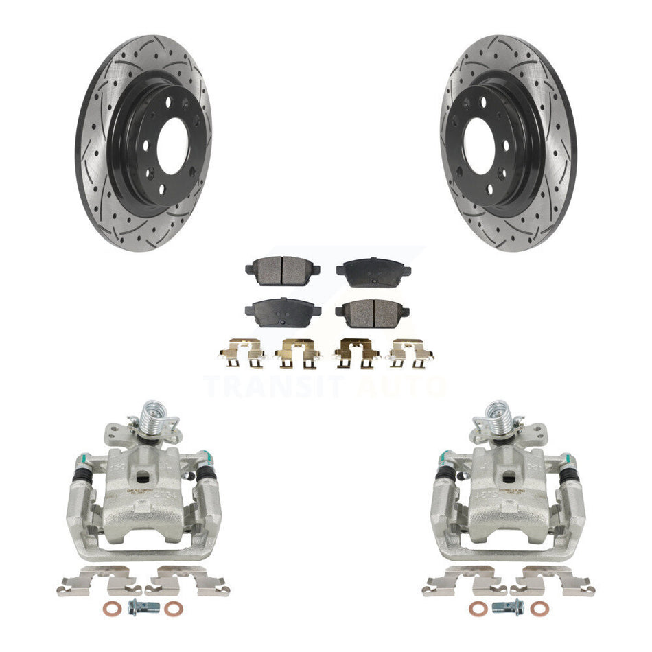 Rear Disc Brake Coated Caliper Drilled Slotted Rotors And Semi-Metallic Pads Kit For Ford Fusion Mazda 6 Lincoln MKZ Mercury Milan Zephyr KCD-100517P