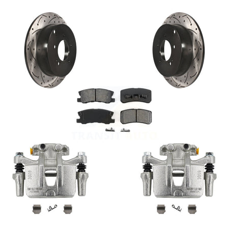 Rear Brake Coated Caliper Drilled Slot Rotor Semi-Metallic Pad Kit For Mitsubishi Lancer KCD-100517S