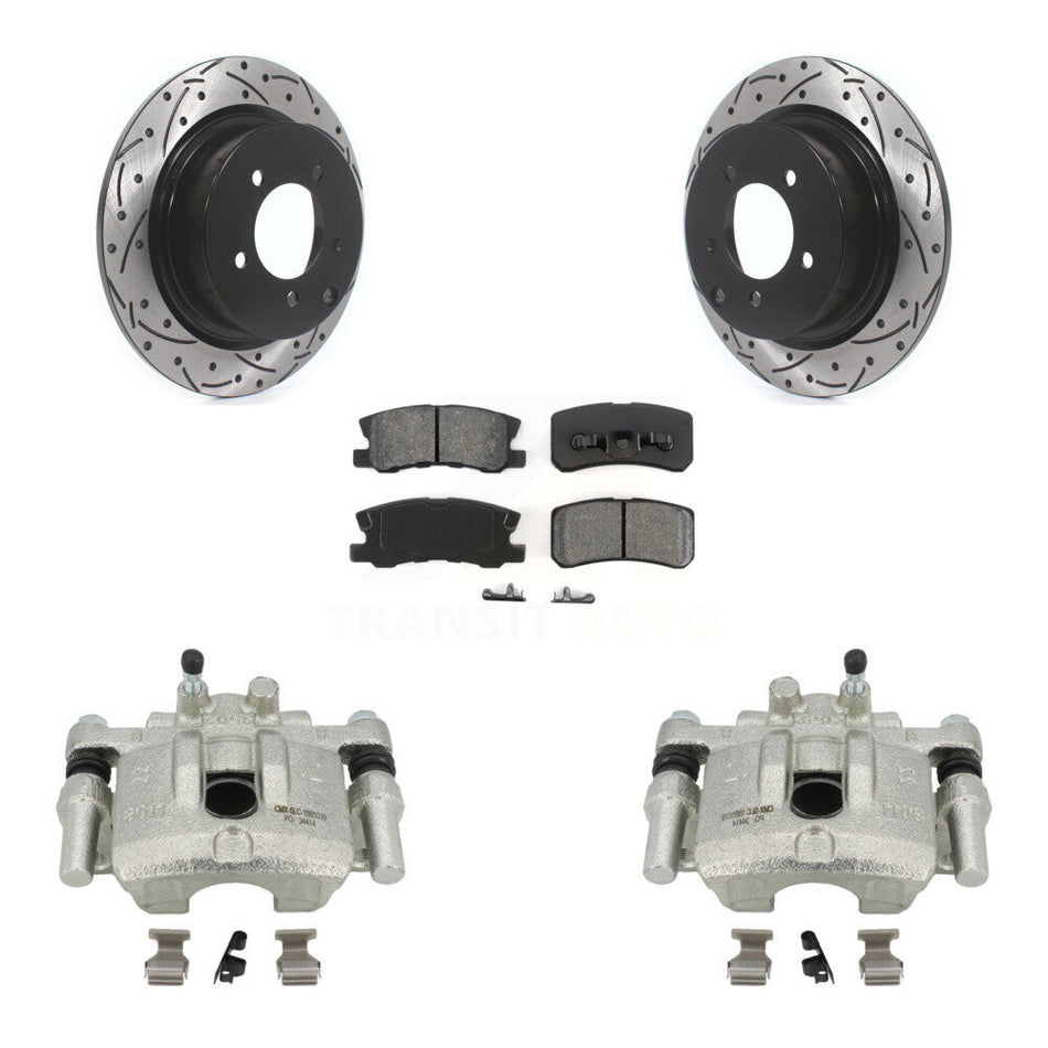 Rear Disc Brake Coated Caliper Drilled Slotted Rotors And Semi-Metallic Pads Kit For Dodge Caliber Mitsubishi Lancer KCD-100518S