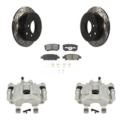 Rear Disc Brake Coated Caliper Drilled Slotted Rotors And Semi-Metallic Pads Kit For 2008-2009 Dodge Caliber R T SXT With Casting # 3503 KCD-100519S