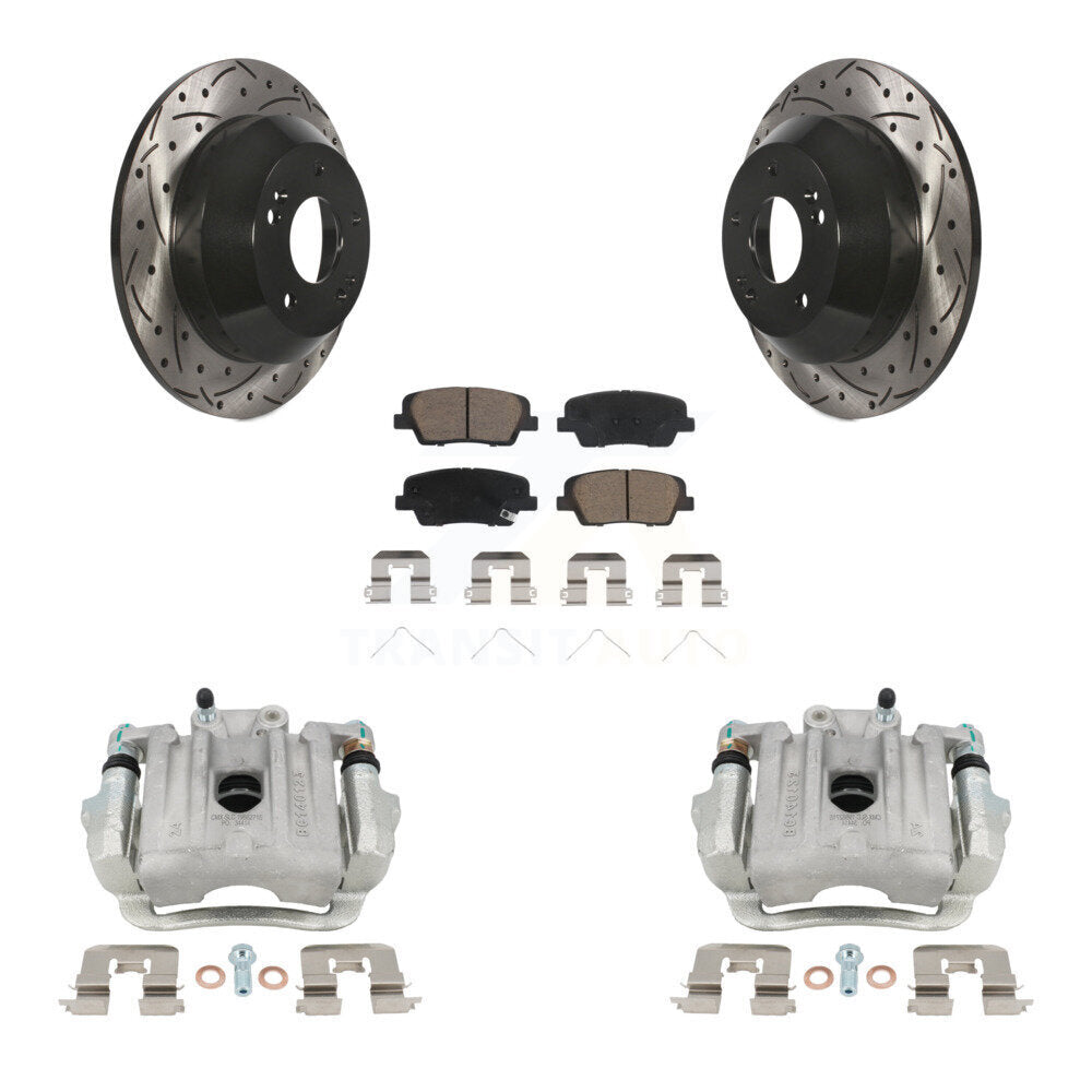 Rear Brake Caliper Drill Slotted Rotors Ceramic Pad Kit For Kia Sorento Hyundai Santa Fe KCD-100520C