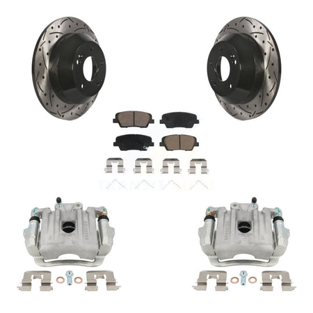 Rear Brake Caliper Drill Slotted Rotors Ceramic Pad Kit For Kia Sorento Hyundai Santa Fe KCD-100520C