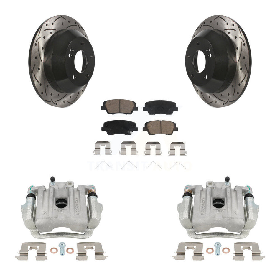 Rear Brake Caliper Drill Slotted Rotors Ceramic Pad Kit For Kia Sorento Hyundai Santa Fe KCD-100520C
