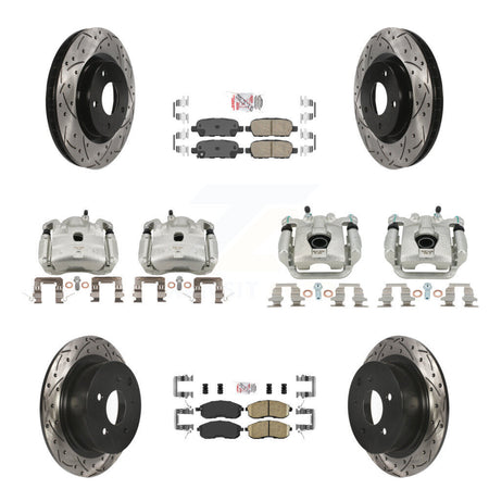 Front Rear Brake Coat Caliper Drill Slot Rotors Ceramic Pad Kit (10Pc) For Nissan Sentra KCD-100520N