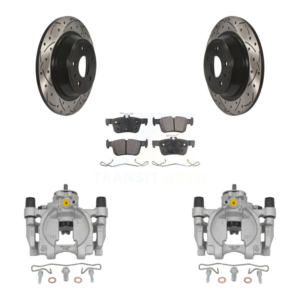 Rear Brake Caliper Drill Slotted Rotor Semi-Metallic Pad Kit For Ford Fusion Lincoln MKZ KCD-100520P