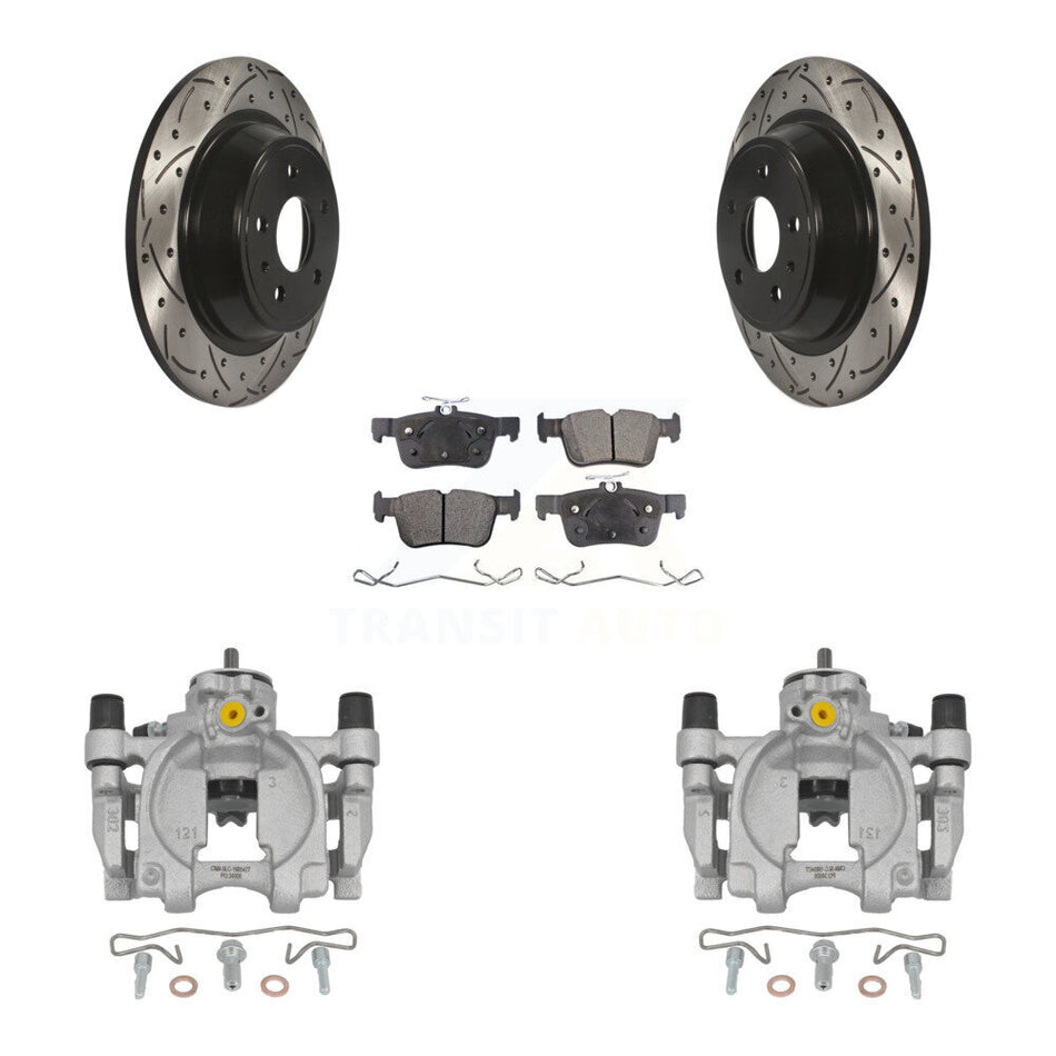 Rear Brake Caliper Drill Slotted Rotor Semi-Metallic Pad Kit For Ford Fusion Lincoln MKZ KCD-100520P