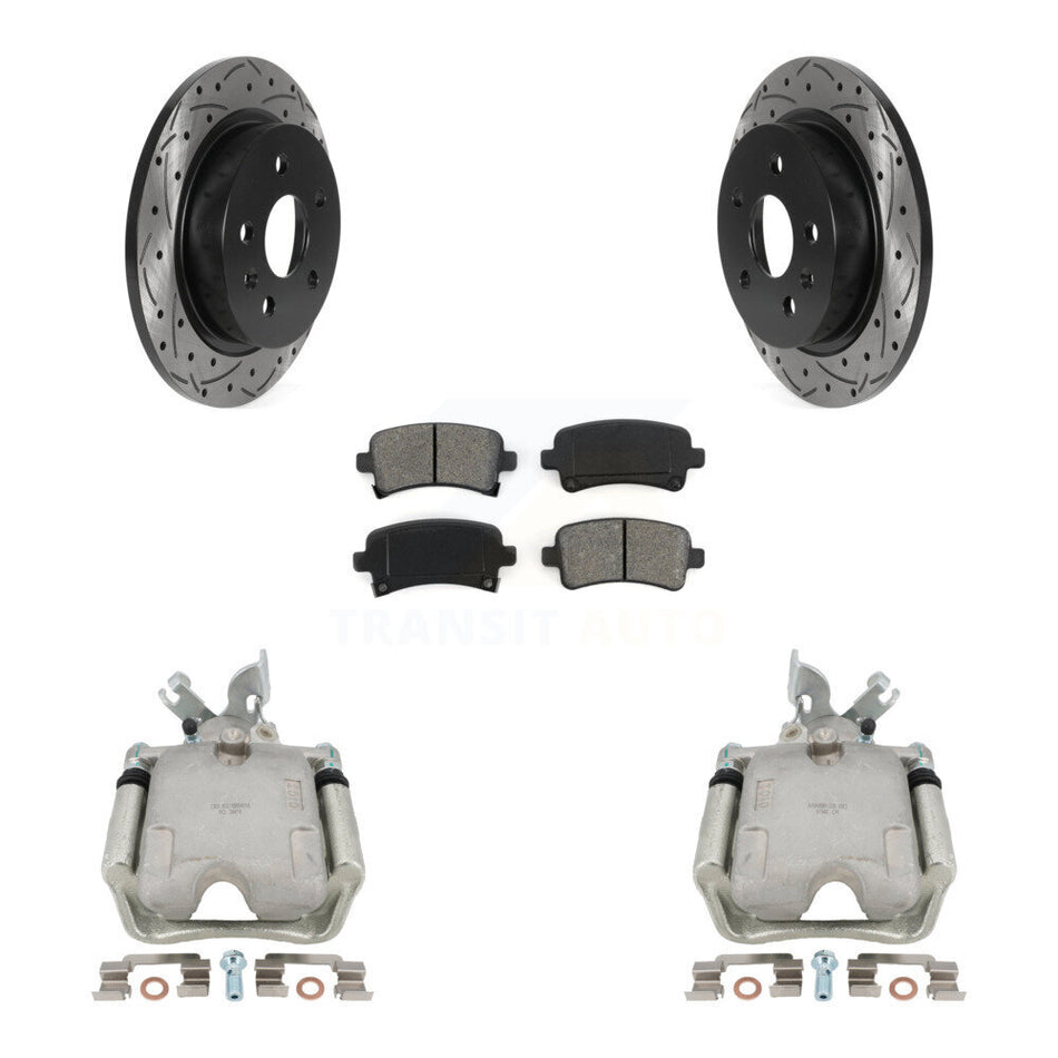 Rear Disc Brake Coated Caliper Drilled Slotted Rotors And Semi-Metallic Pads Kit For Buick LaCrosse Regal With Solid Rotor KCD-100520S