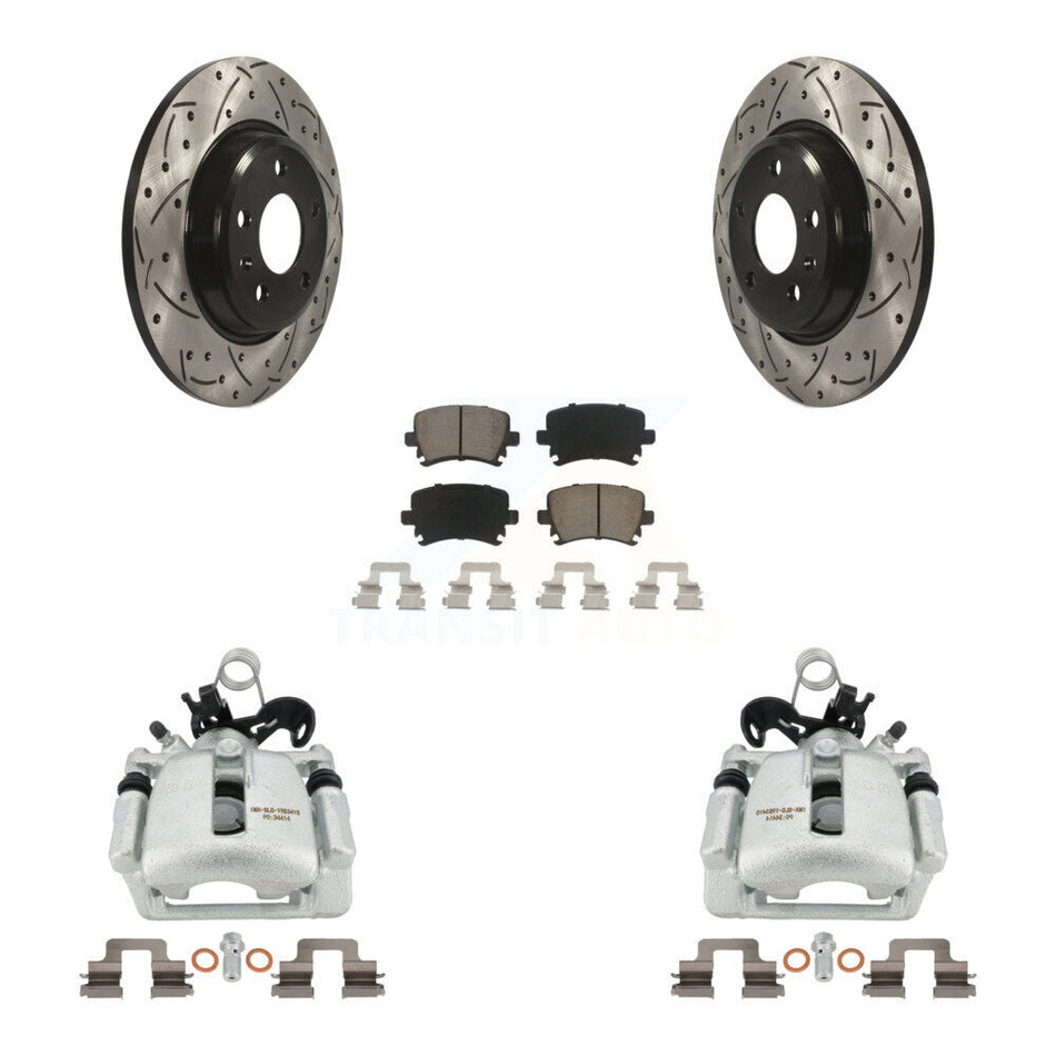 Rear Disc Brake Coated Caliper Drilled Slotted Rotors And Ceramic Pads Kit For 2009 Audi A4 Quattro Convertible With 300mm Diameter Rotor KCD-100521C