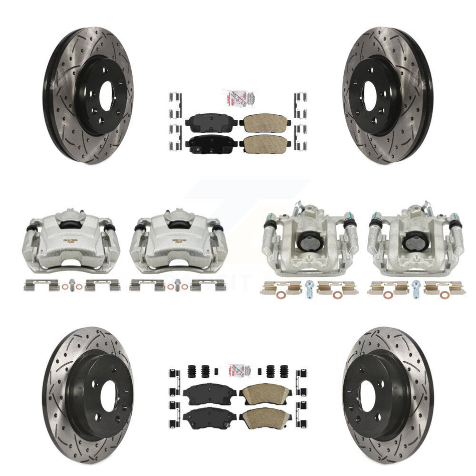 Front Rear Disc Brake Coated Caliper Drilled Slotted Rotors And Ceramic Pads Kit (10Pc) For Chevrolet Cruze Limited KCD-100522N
