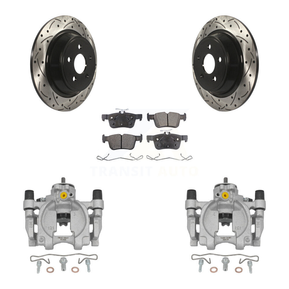 Rear Brake Caliper Drill Slotted Rotor Semi-Metallic Pad Kit For Ford Fusion Lincoln MKZ KCD-100522P