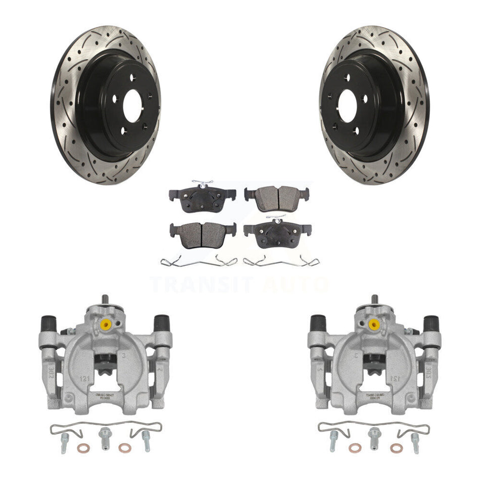 Rear Brake Caliper Drill Slotted Rotor Semi-Metallic Pad Kit For Ford Fusion Lincoln MKZ KCD-100522P