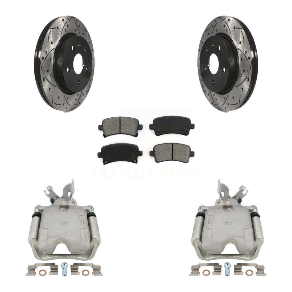 Rear Disc Brake Coated Caliper Drilled Slotted Rotors And Semi-Metallic Pads Kit For Chevrolet Impala Buick LaCrosse Malibu Regal Cadillac XTS KCD-100522S