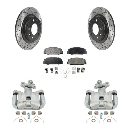 Rear Disc Brake Coated Caliper Drilled Slotted Rotors And Ceramic Pads Kit For 2003-2005 Mazda 6 KCD-100522T by Transit Auto