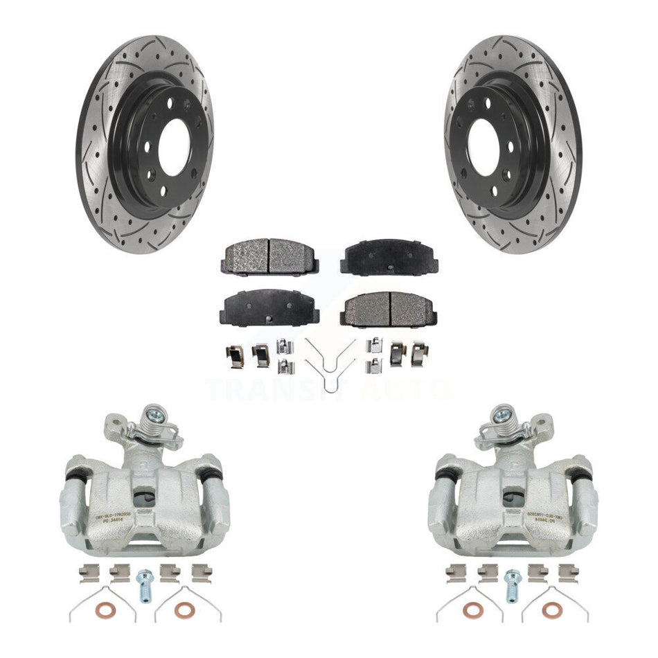 Rear Disc Brake Coated Caliper Drilled Slotted Rotors And Ceramic Pads Kit For 2003-2005 Mazda 6 KCD-100522T
