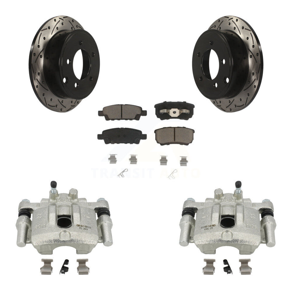 Rear Disc Brake Coated Caliper Drilled Slotted Rotors And Ceramic Pads Kit For Jeep Dodge Patriot Chrysler Compass Avenger 200 Caliber Sebring Mitsubishi Lancer KCD-100523C