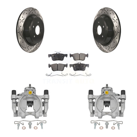Rear Brake Coated Caliper Drill Slot Rotor Semi-Metallic Pad Kit For Lincoln Continental KCD-100523P
