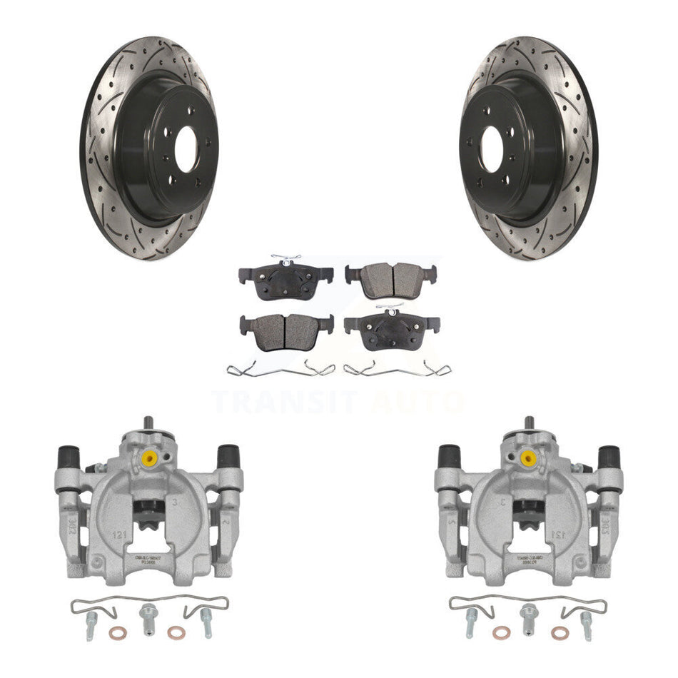 Rear Brake Coated Caliper Drill Slot Rotor Semi-Metallic Pad Kit For Lincoln Continental KCD-100523P