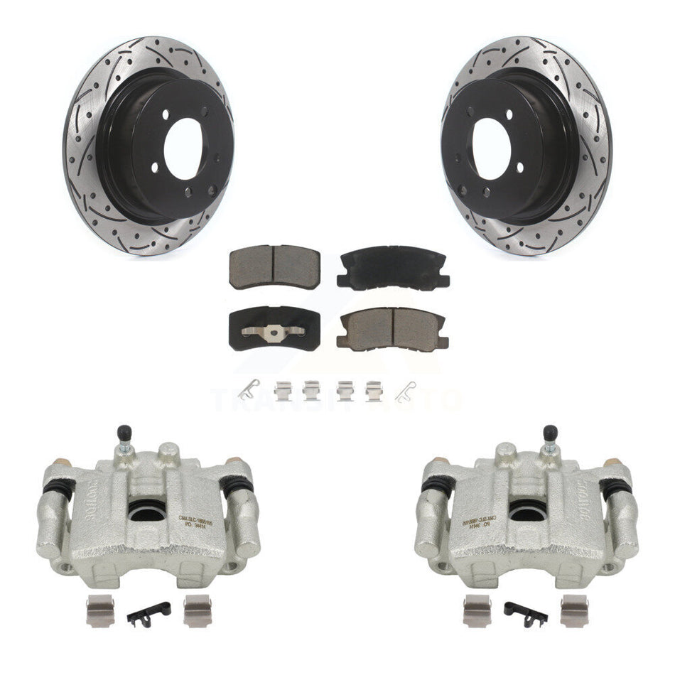 Rear Disc Brake Coated Caliper Drilled Slotted Rotors Ceramic Pad Kit For Jeep Patriot Dodge Compass Avenger Chrysler Sebring Mitsubishi Lancer Caliber 200 Outlander Sport RVR KCD-100524C