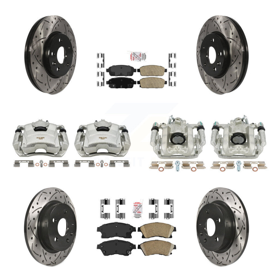 Front Rear Disc Brake Coated Caliper Drilled Slotted Rotors And Ceramic Pads Kit (10Pc) For Chevrolet Cruze Limited KCD-100524N