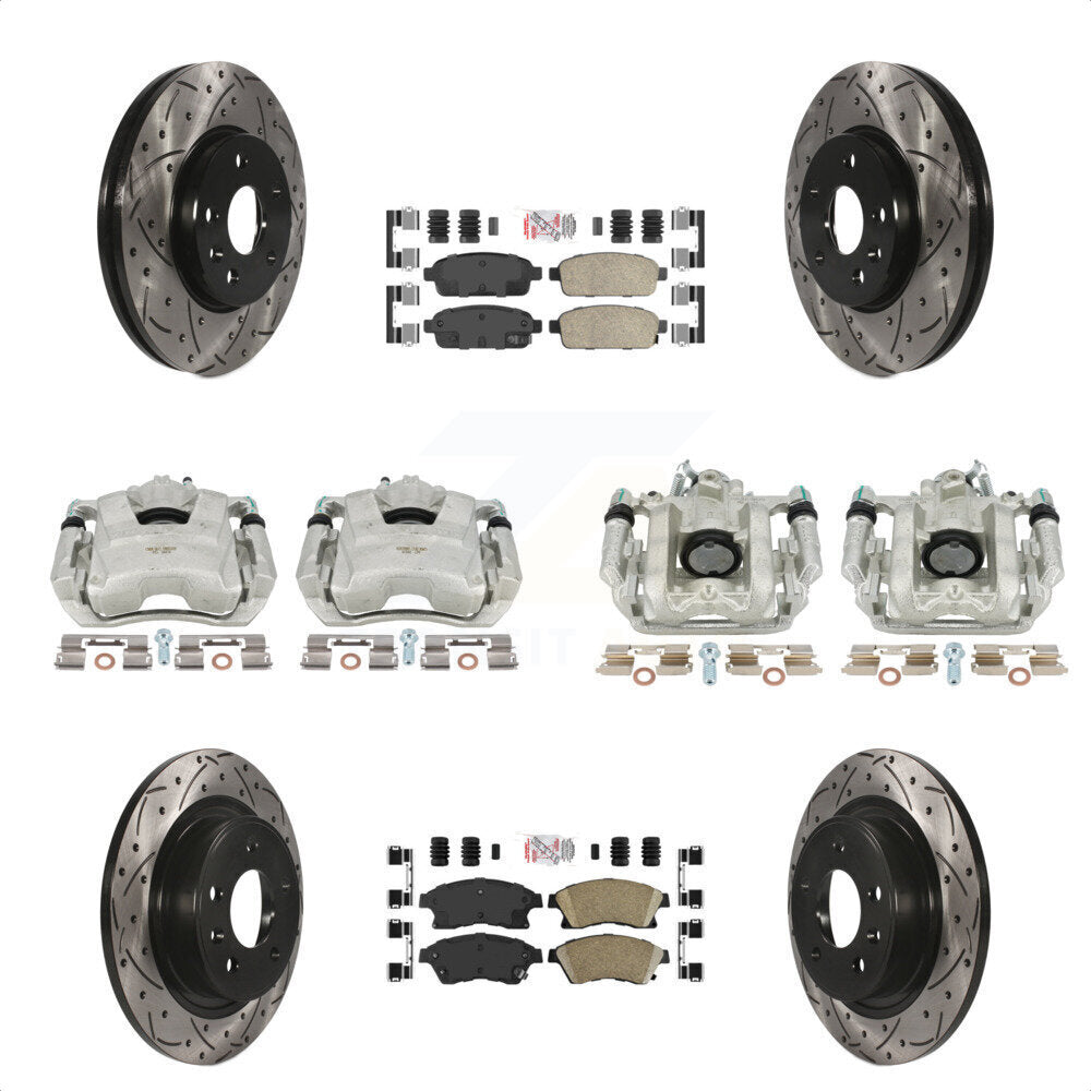 Front Rear Disc Brake Coated Caliper Drilled Slotted Rotors And Ceramic Pads Kit (10Pc) For 2013 Chevrolet Cruze LT LTZ With 292mm Diameter Rotor KCD-100525N by Transit Auto