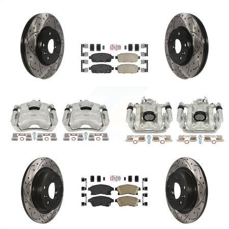 Front Rear Disc Brake Coated Caliper Drilled Slotted Rotors And Ceramic Pads Kit (10Pc) For 2013 Chevrolet Cruze LT LTZ With 292mm Diameter Rotor KCD-100525N by Transit Auto