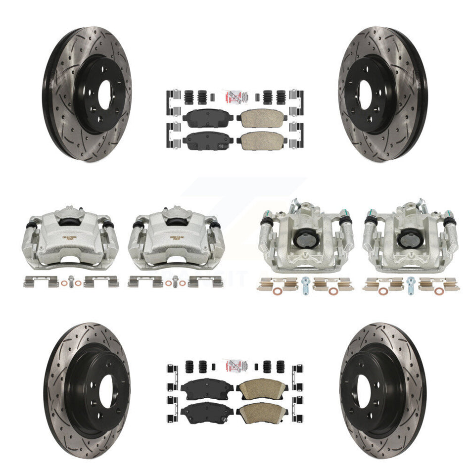 Front Rear Disc Brake Coated Caliper Drilled Slotted Rotors And Ceramic Pads Kit (10Pc) For 2013 Chevrolet Cruze LT LTZ With 292mm Diameter Rotor KCD-100525N