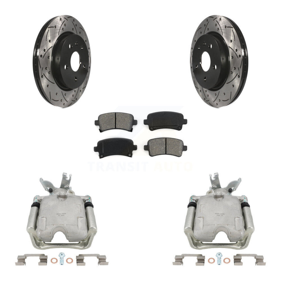 Rear Disc Brake Coated Caliper Drilled Slotted Rotors And Semi-Metallic Pads Kit For 2014-2015 Chevrolet Malibu 2.0L with Turbocharged With 17" Factory Wheels KCD-100525S