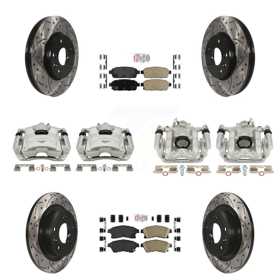 Front Rear Disc Brake Coated Caliper Drilled Slotted Rotors And Ceramic Pads Kit (10Pc) For 2013 Chevrolet Cruze LT LTZ With 292mm Diameter Rotor KCD-100526N