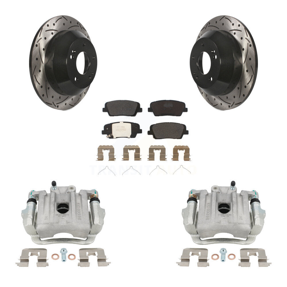 Rear Disc Brake Coated Caliper Drill Slotted Rotor Semi-Metallic Pad Kit For Kia Sorento KCD-100526P