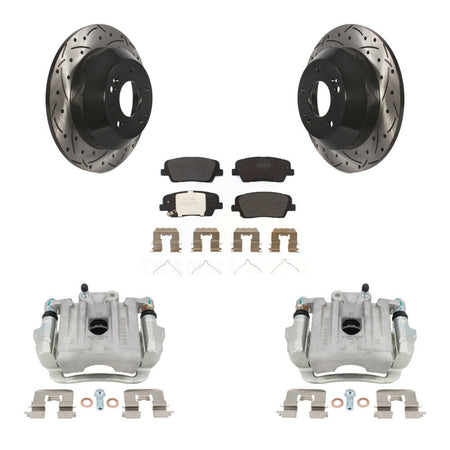 Rear Disc Brake Coated Caliper Drill Slotted Rotor Semi-Metallic Pad Kit For Kia Sorento KCD-100526P