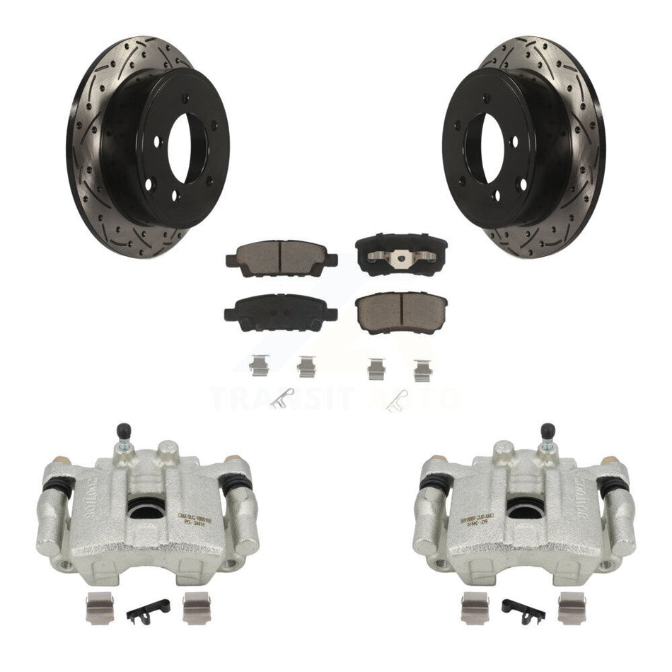 Rear Disc Brake Coated Caliper Drilled Slotted Rotors And Ceramic Pads Kit For 2008-2009 Dodge Caliber R T SXT With Casting # 3503 KCD-100527C