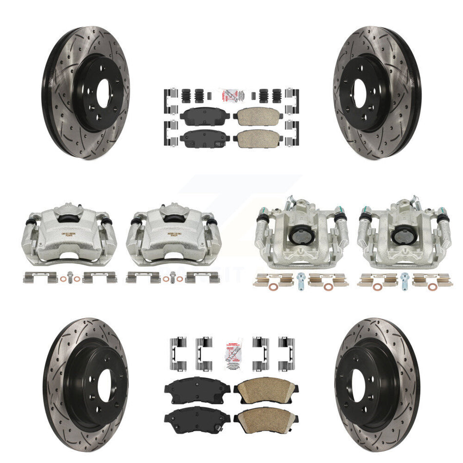 Front Rear Disc Brake Coated Caliper Drilled Slotted Rotors And Ceramic Pads Kit (10Pc) For 2013 Chevrolet Cruze LT LTZ With 292mm Diameter Rotor KCD-100527N