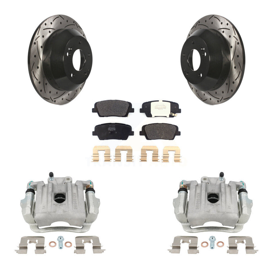 Rear Brake Caliper Drill Slot Rotors Semi-Metallic Pad Kit For Kia Sorento Hyundai Santa KCD-100527P
