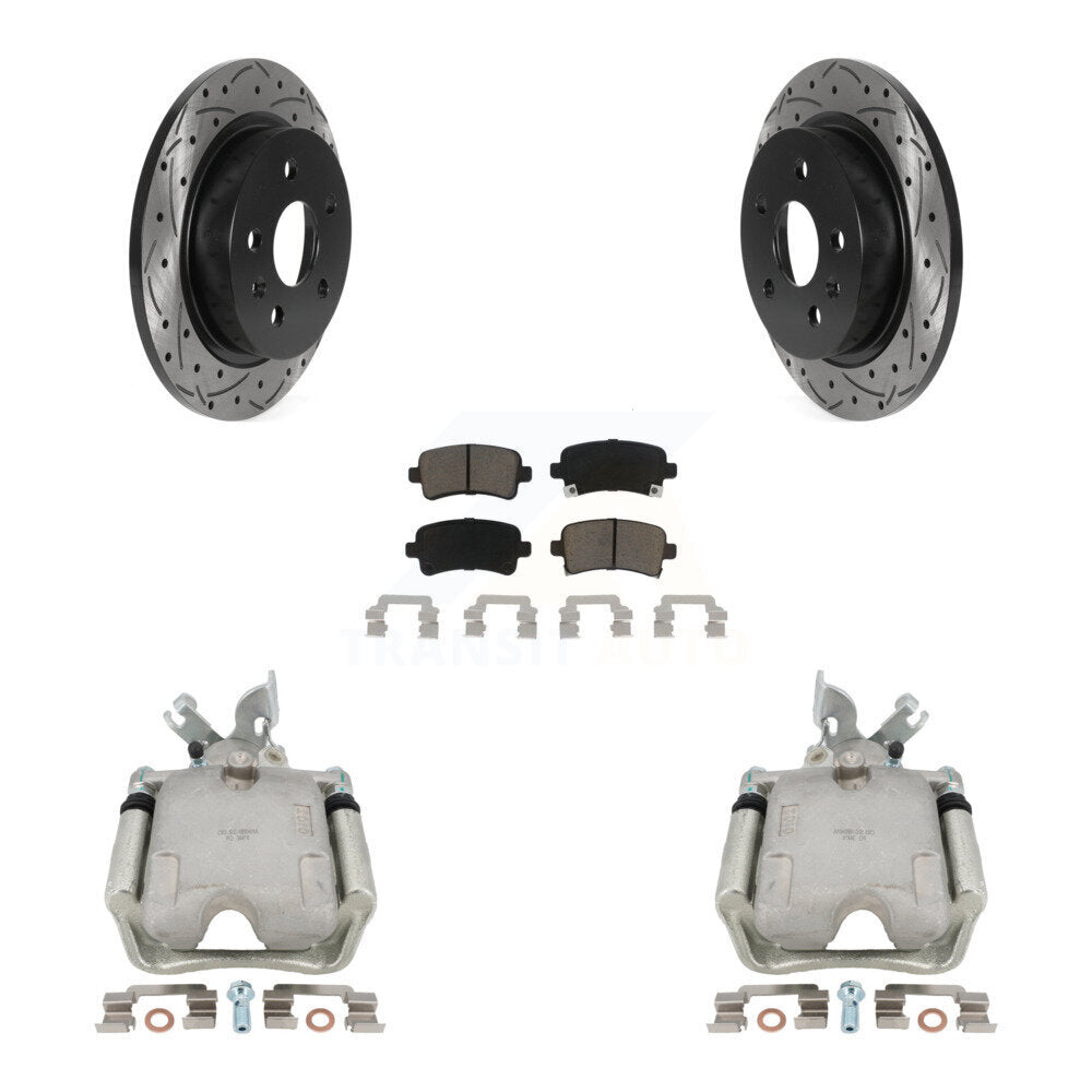 Rear Disc Brake Coated Caliper Drilled Slotted Rotors And Ceramic Pads Kit For Buick LaCrosse Regal With Solid Rotor KCD-100528C by Transit Auto