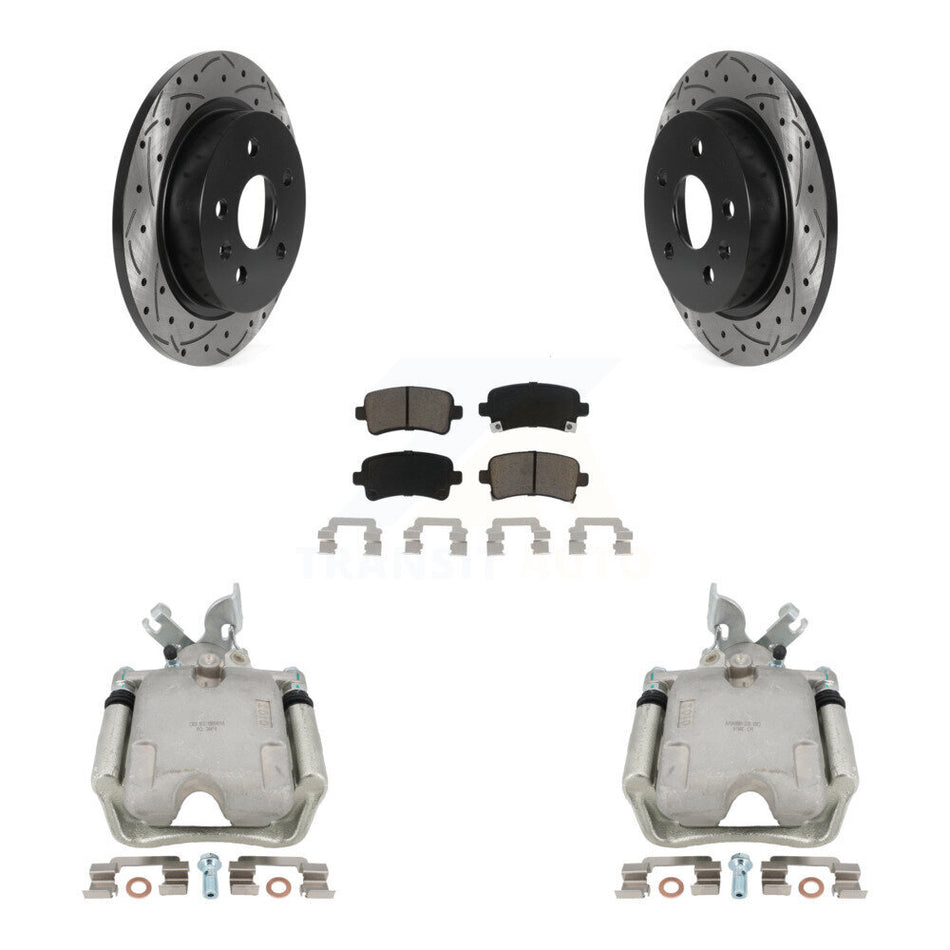 Rear Disc Brake Coated Caliper Drilled Slotted Rotors And Ceramic Pads Kit For Buick LaCrosse Regal With Solid Rotor KCD-100528C by Transit Auto